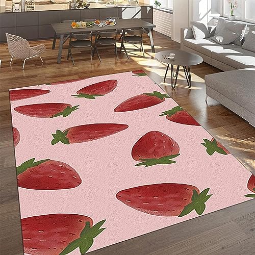 TEMLAN Niedliche Cartoon-Erdbeere Teppiche Gegend, Rosa Rote Fruchterdbeeren Kinderteppich für...