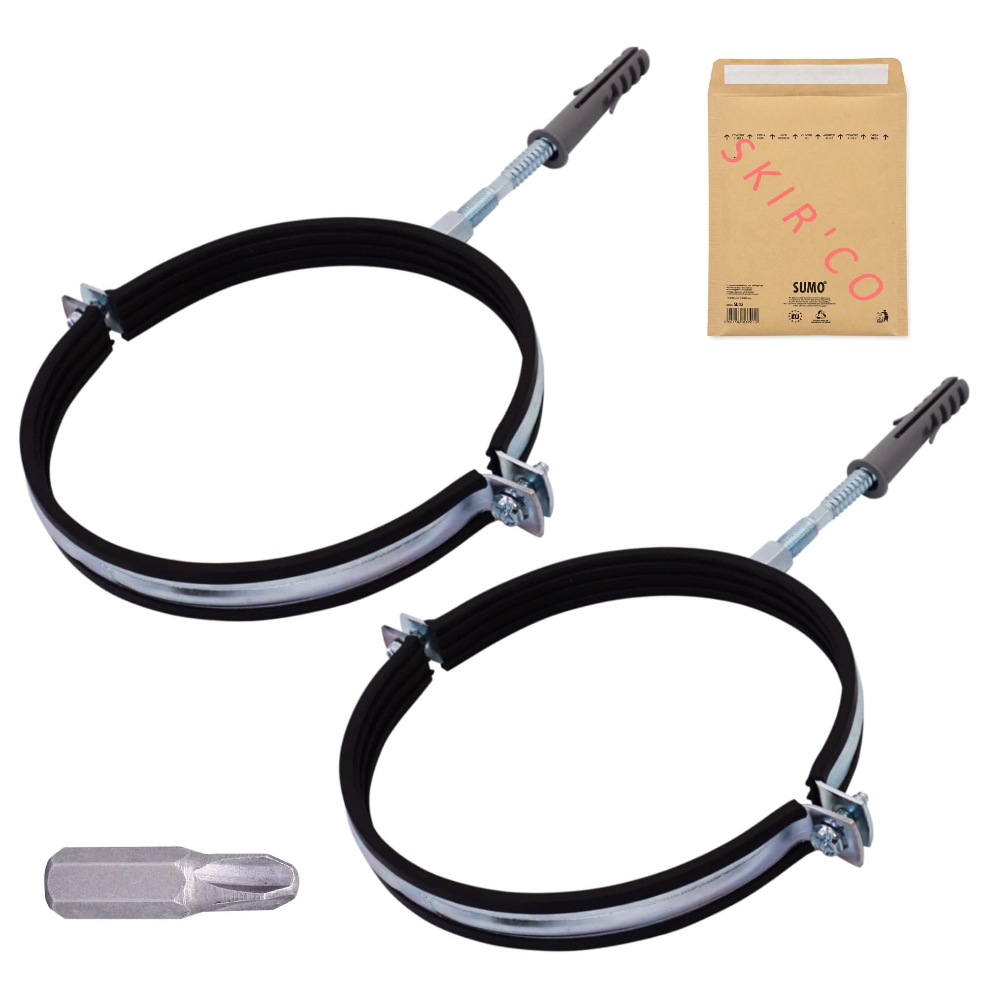 SKIR'CO Lot de 2 supports de tuyau avec garnitures en caoutchouc pour tuyaux de 160 mm, supports de tuyaux pour montage mural et au plafond, colliers de serrage