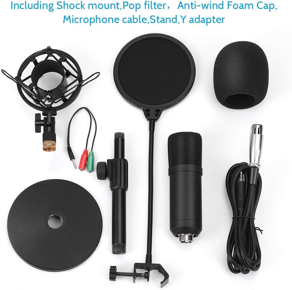 ZHENREN Professional Studio Condenser Microphone, Computer PC Microphone Kit with 3.5mm XLR/Pop Filter/Shock Mount for Professional Studio Recording Podcasting Broadcasting : Musical Instruments