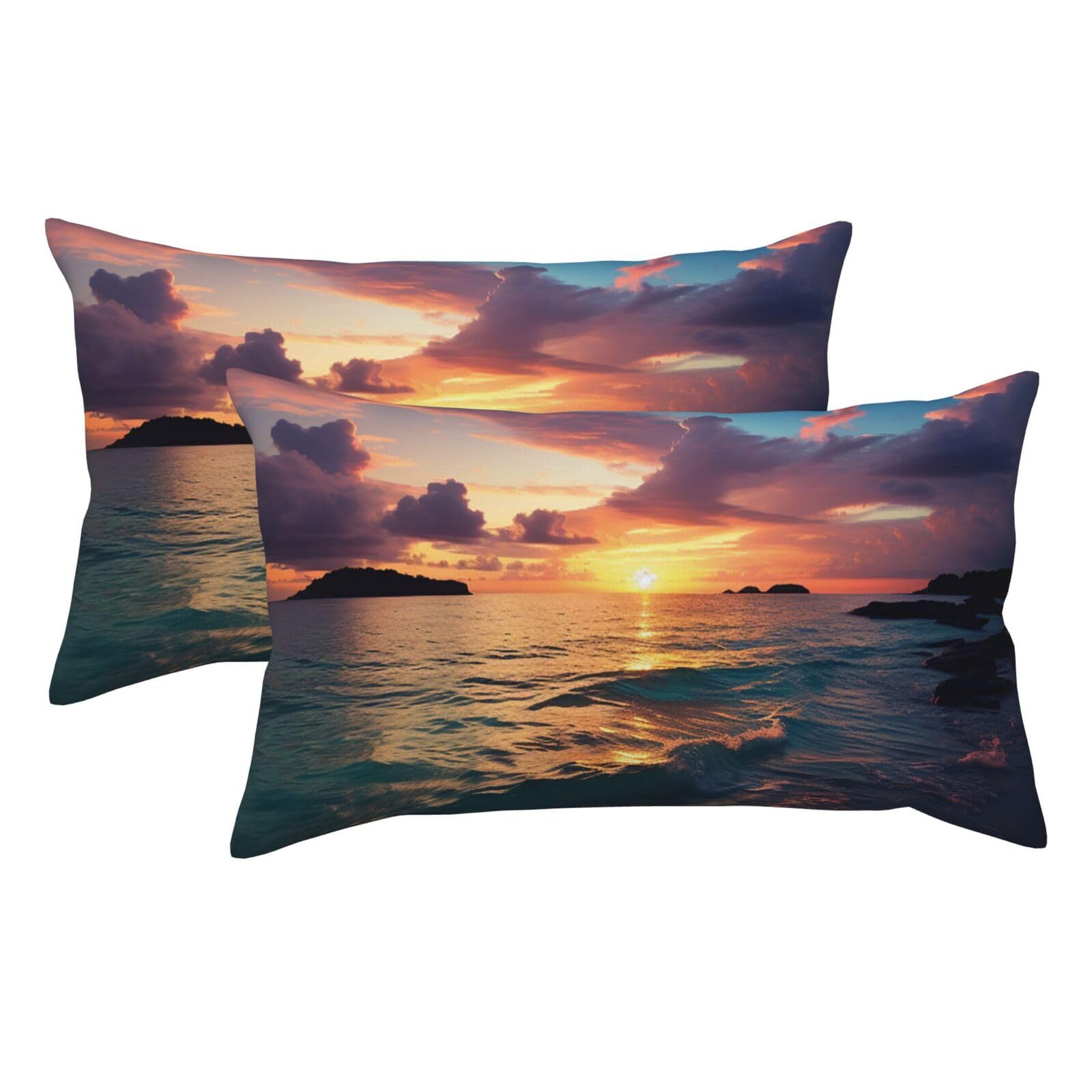 2 Pack King Pillow Cases with Hidden Zipper, Soft Breathable Pillow Covers for Hair and Skin, Ocean and Sunset Pillowcases 20"x36" Bed Pillow Protectors Cover for Sleeping Gifts