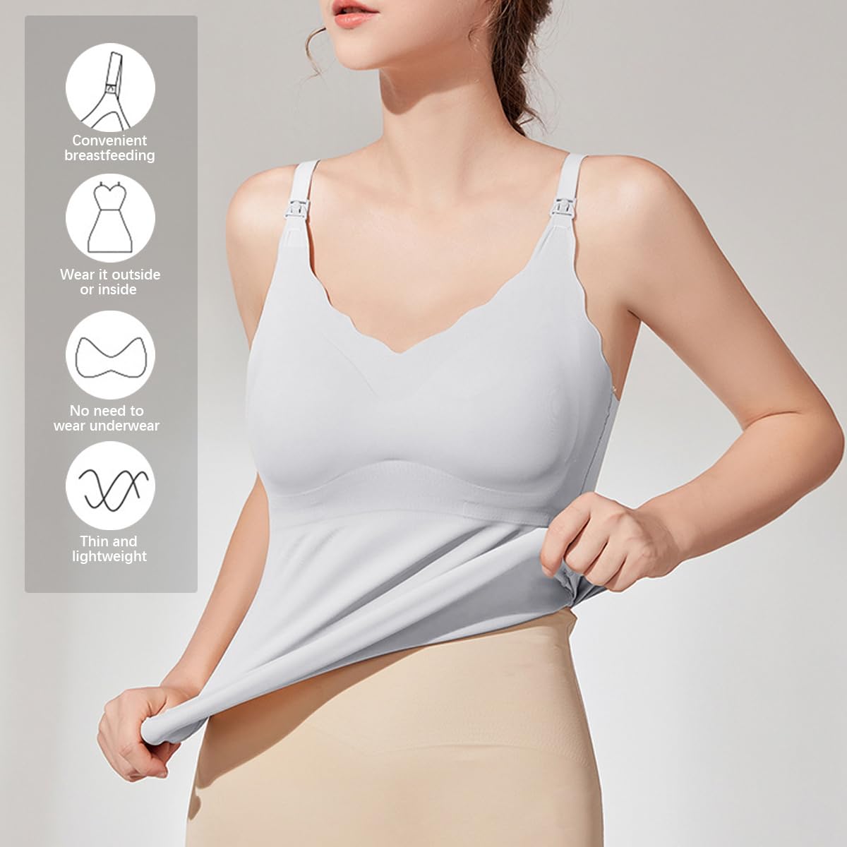 Damen Stilltop Nahtloses Unterhemd BH-Hemd, 2er Pack Mutterschaft Tanktop mit Eingebautem BH Bügelloser Gepolstert Spaghetti Tops für Stillen Schlaf Camisole Freizeit und Alltag