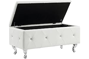 Glam 38 Inches AC Pacific White Crystal Tufted Storage Bench