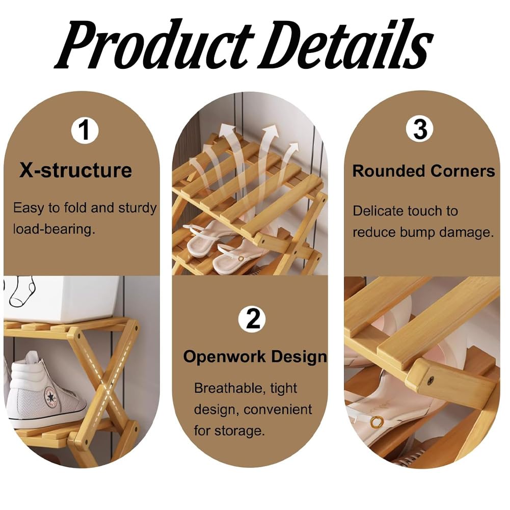 Scarpiera pieghevole in bambù a 4 livelli, nessun assemblaggioDesign per ingresso armadio dormitorio ecologico in legno Sto Solut per scarpe