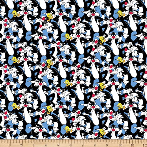 Premium Looney Tunes Fabric Featuring Sylvester and Tweety – Versatile Cotton for All Your Creative Projects