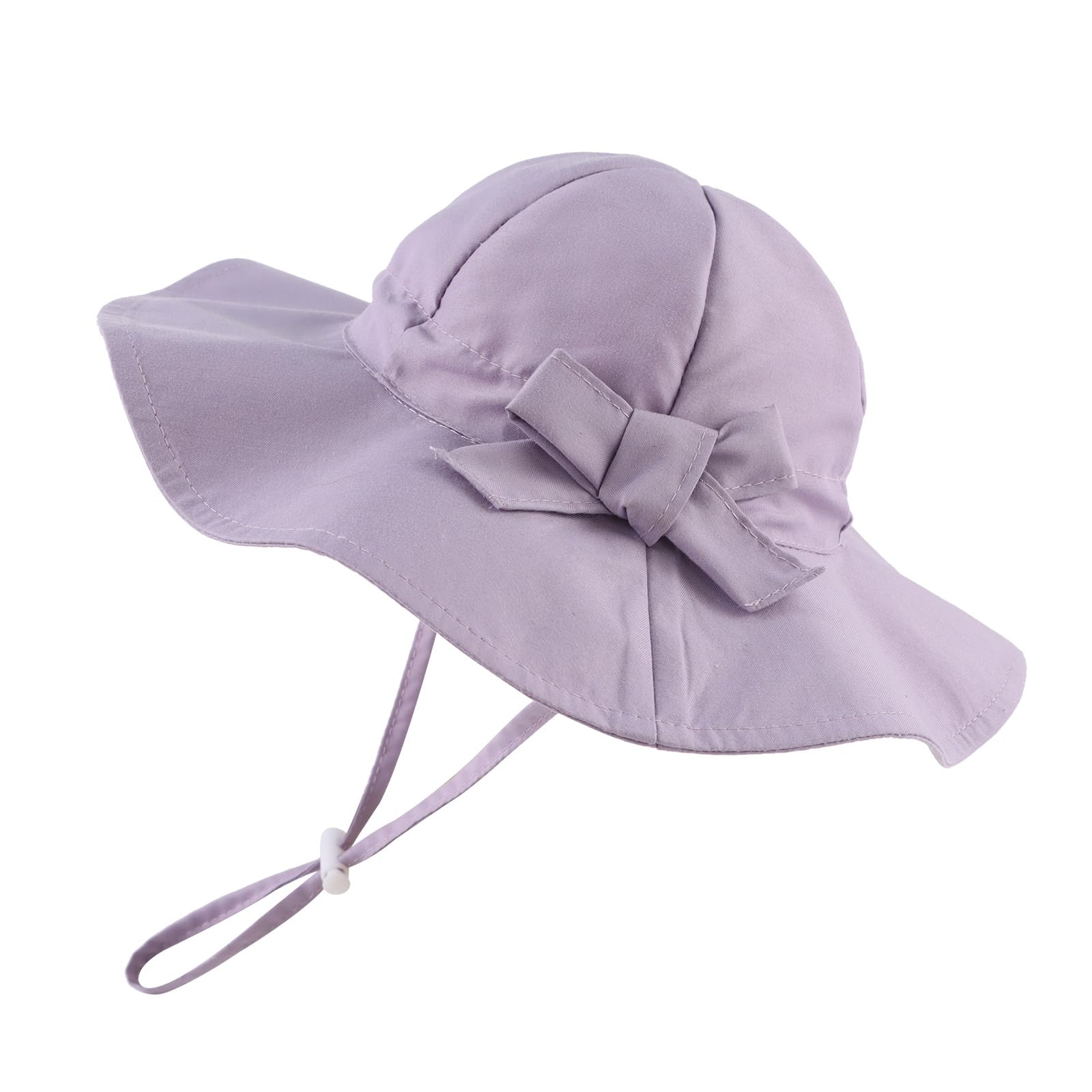Pesaat Bow Baby Girls Hat Wide Brim Summer Bucket Hats for Girls Infant Toddler Kids Sun Cap (Purple,46cm)