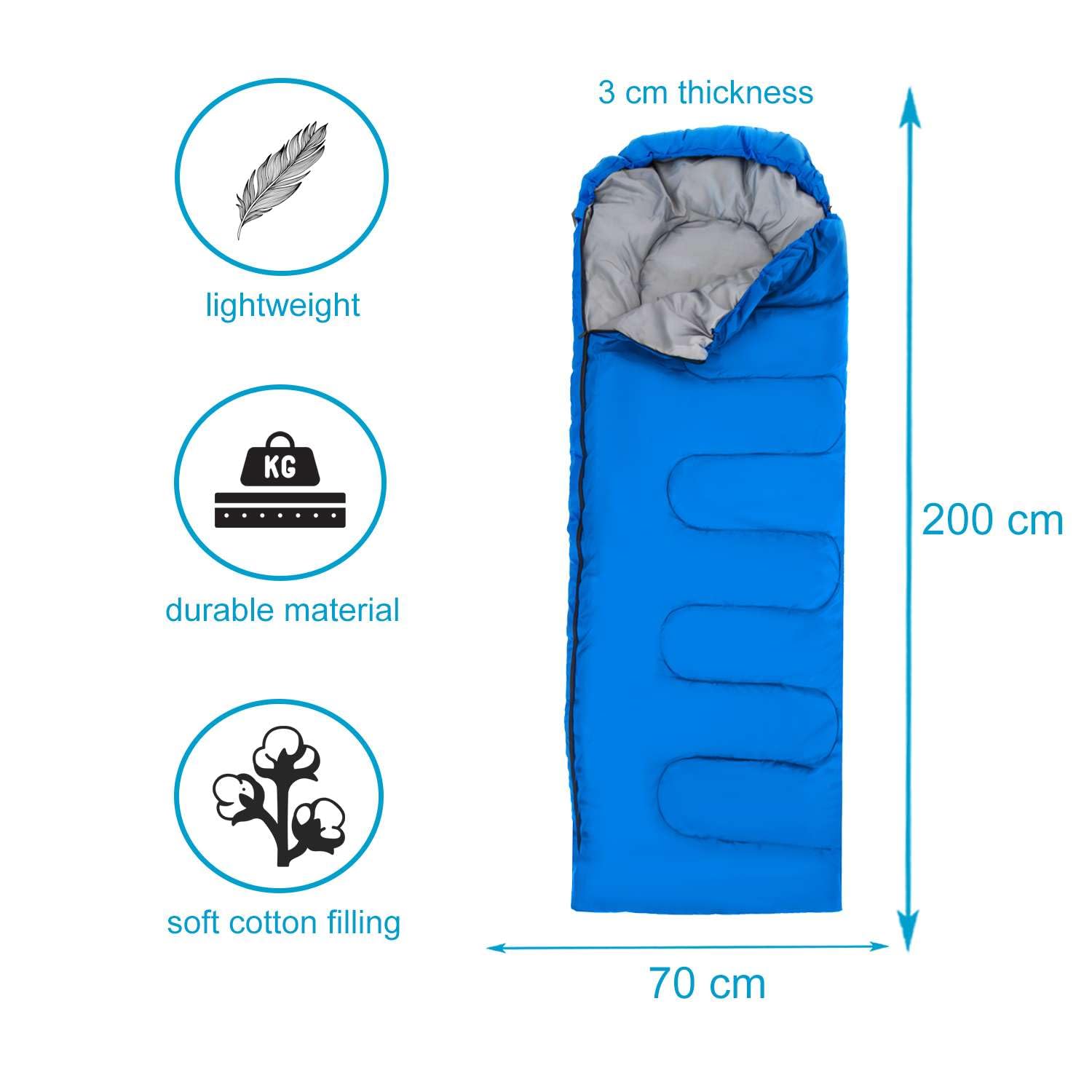 Intirilife Saco de Dormir Adecuado para temperaturas de 15-20 Grados, Hecho de poliéster Azul con un tamaño de 210 x 75 cm - para Noches cálidas y reparadoras en Primavera, otoño e Invierno