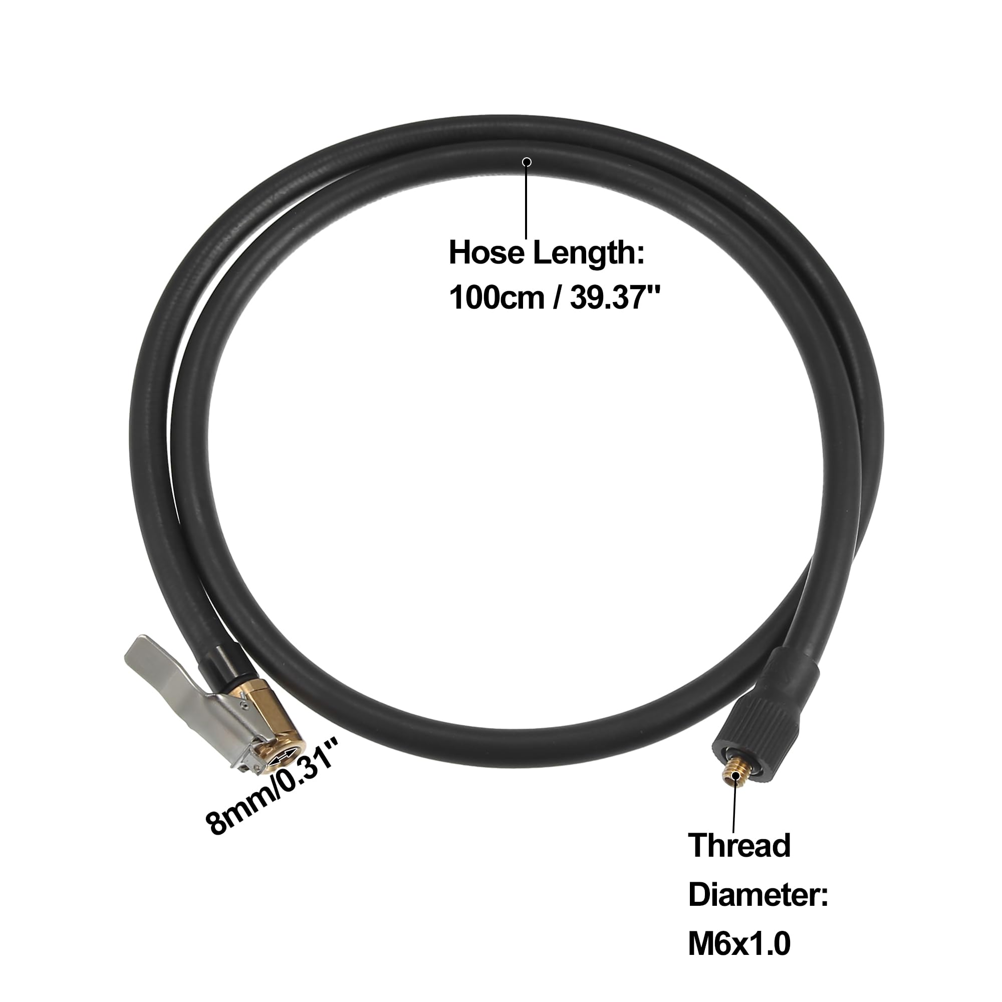 QUARKZMAN 100cm 39.37" Pneumatico Gonfiatore Estensione Tubo Flessibile per Auto Moto Nero