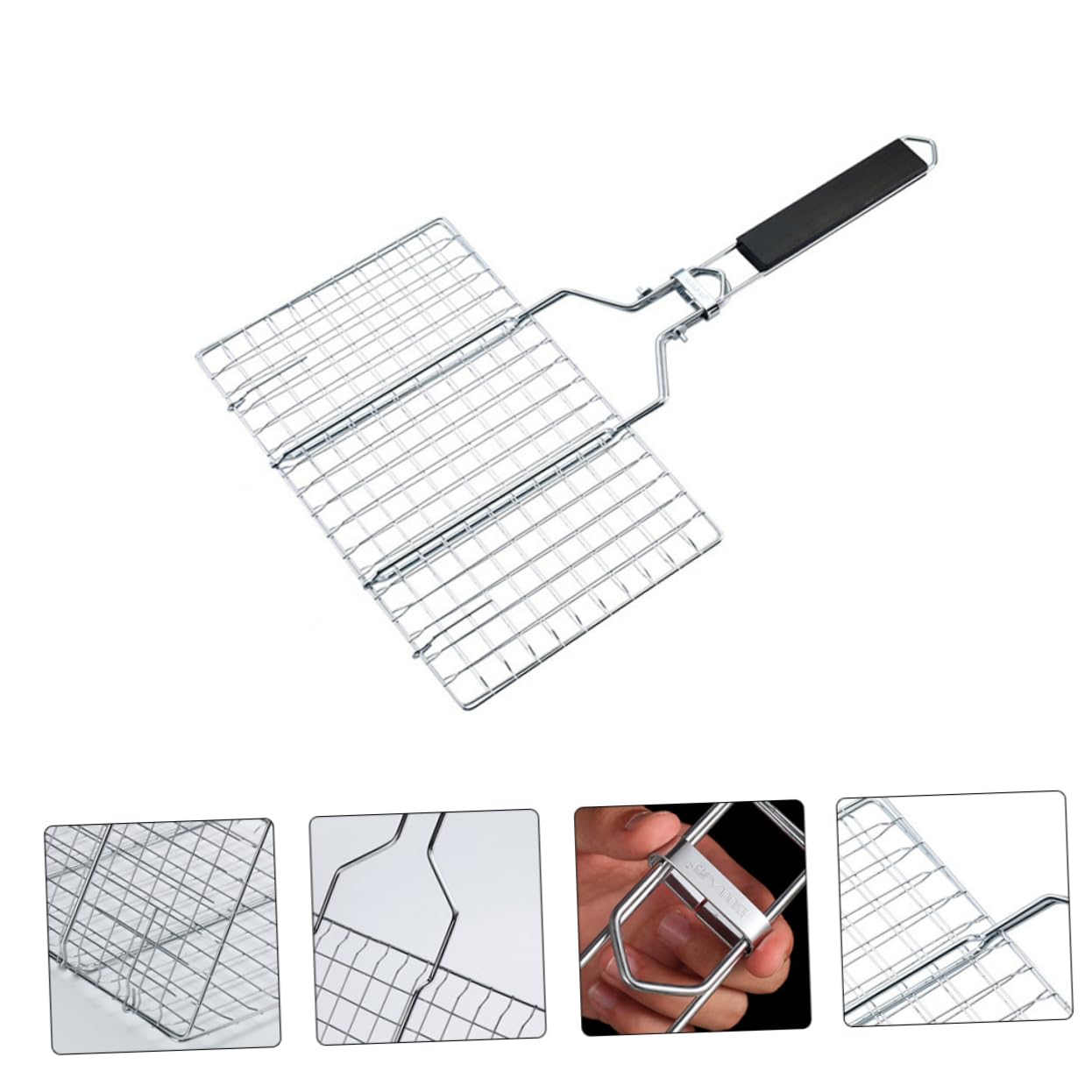 Gogogmee 1Pc Grilling Basket Stainless Steel Mesh Grill Basket for Outdoor Cooking Housewarming Present Non Stick Design for Easy Flipping for Picnics Family Gatherings