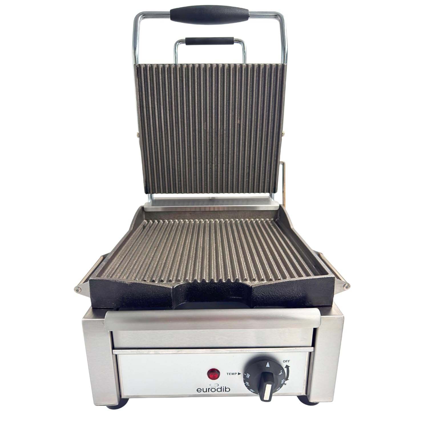Eurodib Commercial Panini Press, Ribbed Plates, 1800W, 120V – SFE02325