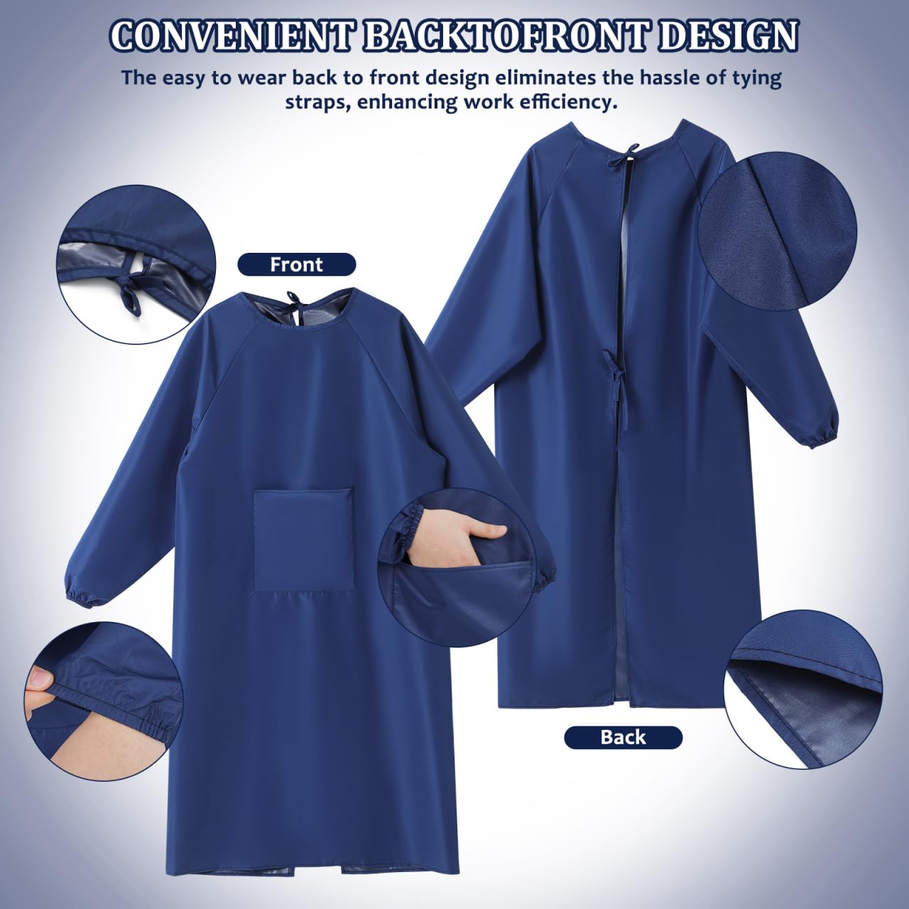 VILLCASE Tablier avec manches, tablier de peinture avec poche, tissu imperméable anti-huile, tablier de cuisine pour adultes (Bleu foncé)
