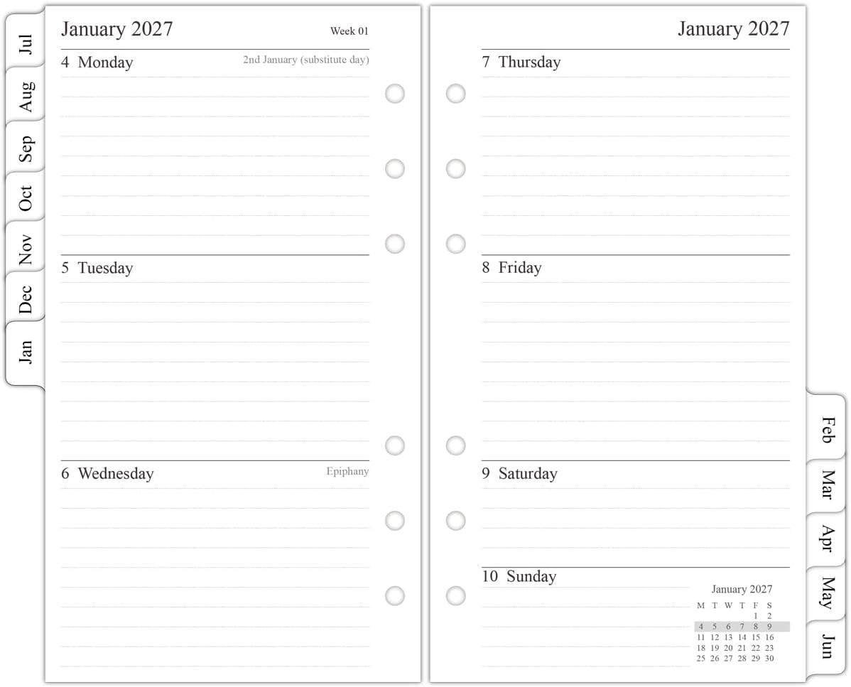 Orgnizme 26-27 Middle Year Diary Refill Personal Size, Week on Two Pages, July 2026 - June 2027, Compatible with Filofax Personal Organiser