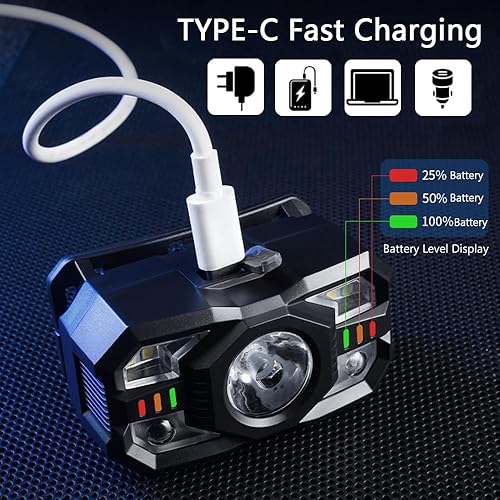 Miniatura 4 de Skylla Linterna frontal recargable, 1200 lúmenes, linterna LED ultra brillante con luz blanca y roja, sensor de movimiento impermeable, 5 modos de