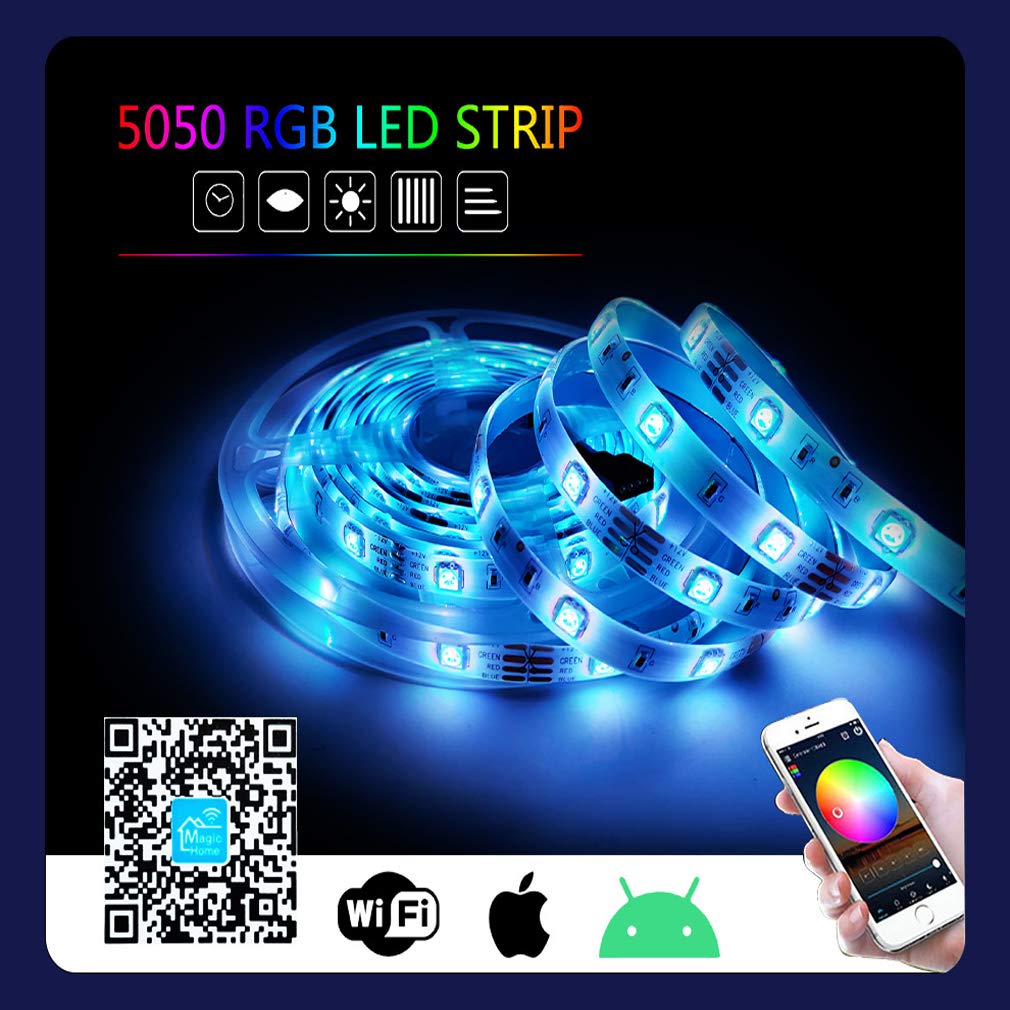 Striscia LED 5M, Wifi Luci Led Colorate Smart Phone Strisce LED Compatibile RGB SMD 5050 Musica Sync LED Strip Controllo App E 44 Tasti Telecomando RF Per Casa Cucina Festa TV Decorazione,15m/49ft