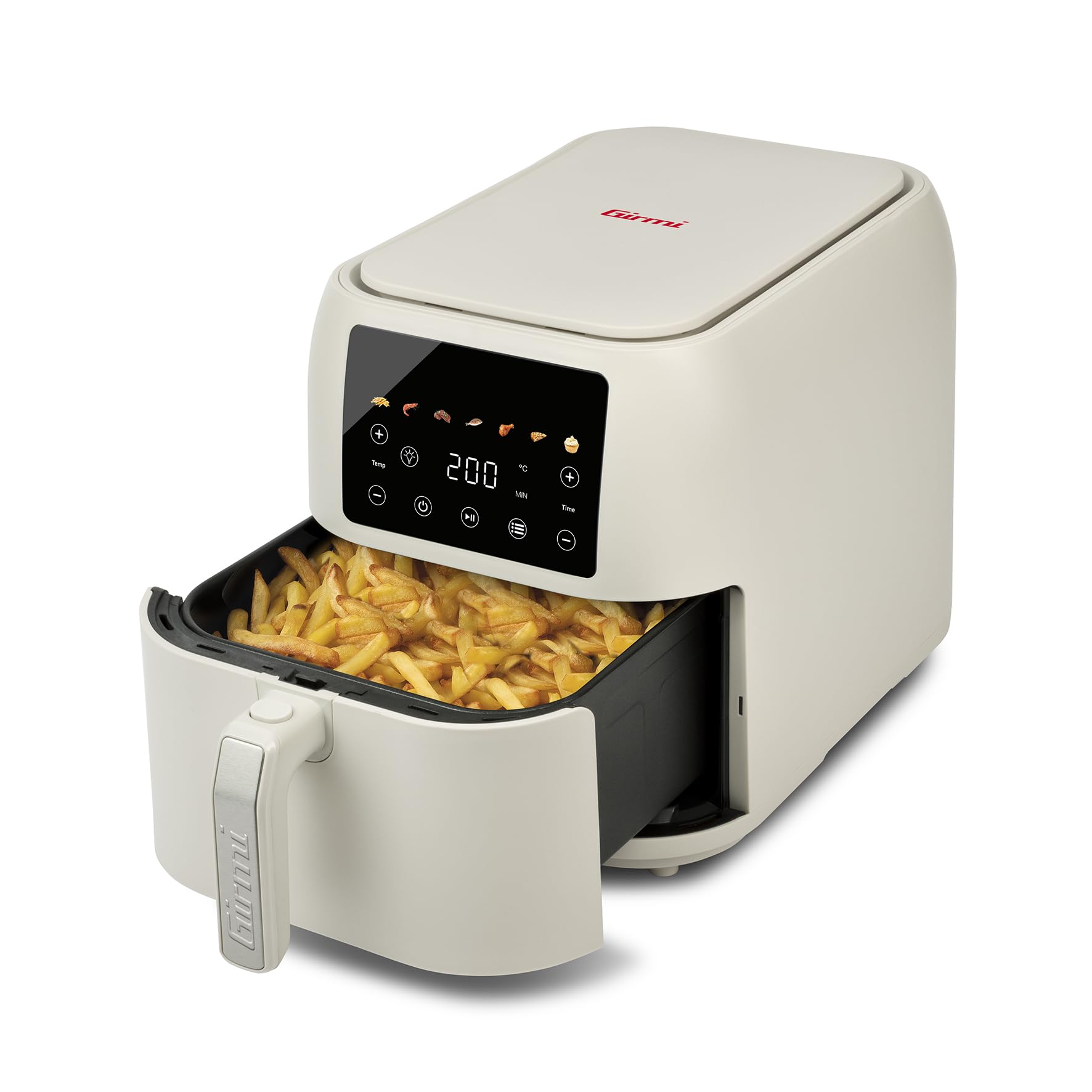 Girmi FG92 Friggitrice ad Aria Ecofrit Deep Capacità XXL 8 Litri, 1700W, BPA/PFOA Safe, Contenitore antiaderente, Display digitale, 7 programmi, Tasto di sicurezza, Ricettario Incluso, Beige Opaco