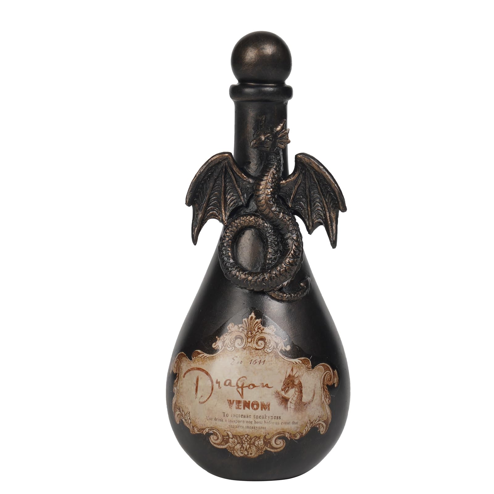 Braxio Halloween Home Decor Potion Bottles - Resin Black Bad Dragon Halloween Potion Bottles Gothic Decor Decorative Bottles Room Decor Aesthetic for Day of The Dead 4.25 * 4.25 * 9.5 Inch