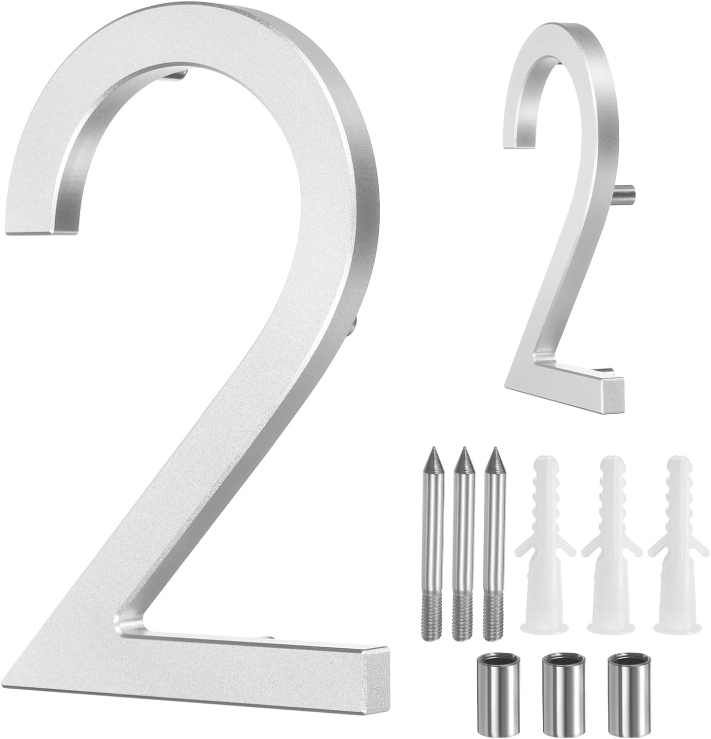 Generic Floating House Numbers, 5 Inch Solid Aluminum Modern Address Number for Outside with Nails Kit for Home Street Office Mailbox Sign(Number 2, Silver)