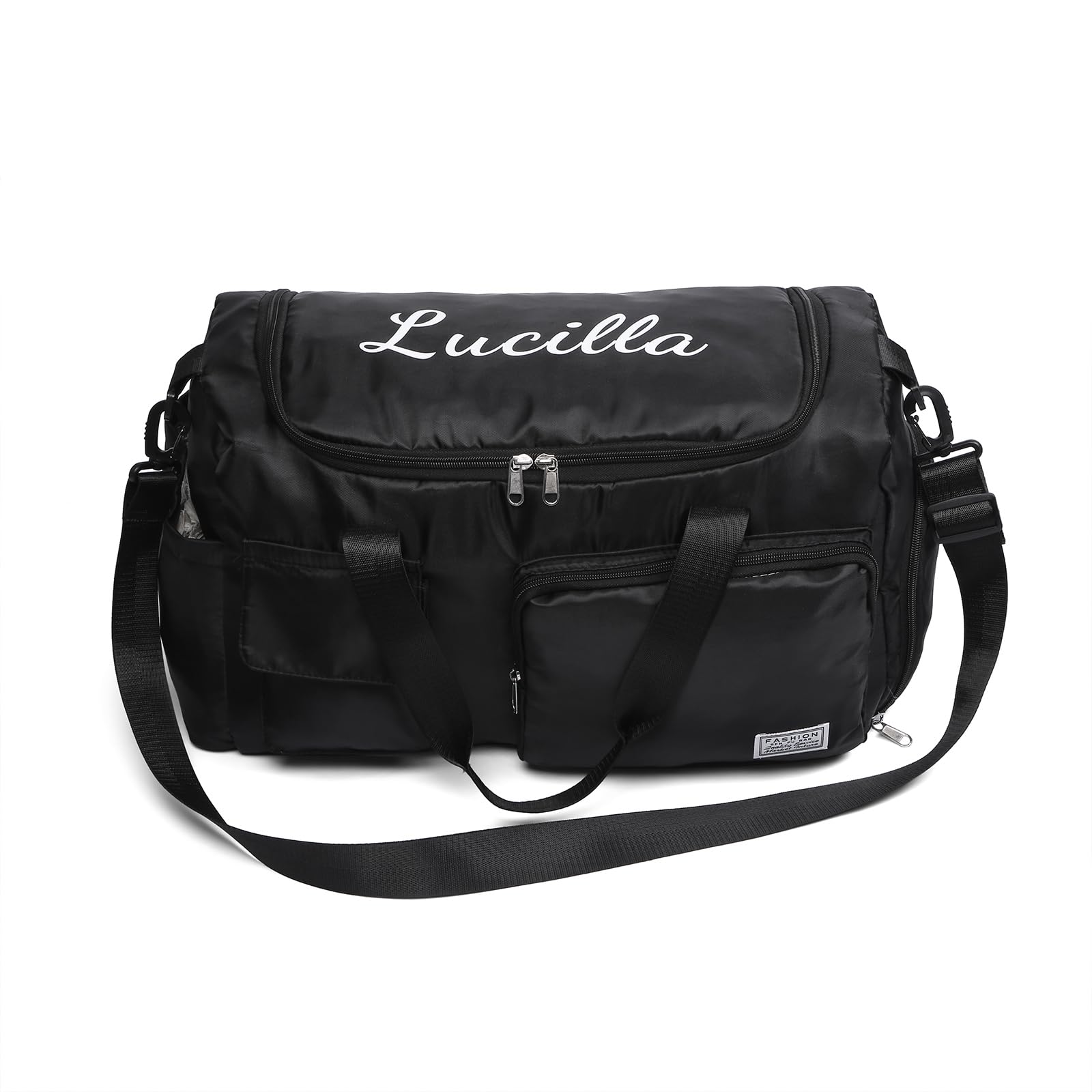 Personalized Duffel Bag Custom Sport Gym Travel Bags Embroidered Name Text Customized Dry Wet Separated Weekend Waterproof Bag for Women Men (B-Black)