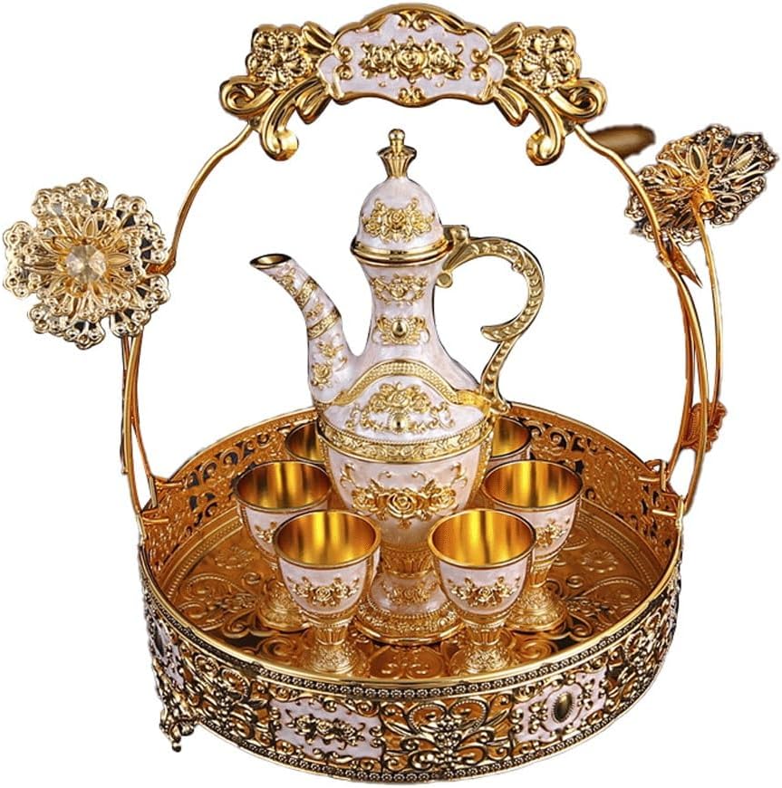 Metal Wine Set Creative Pattern White Spirit Set Wine Set European Wine Pot Set Basket Wine Set, Gray