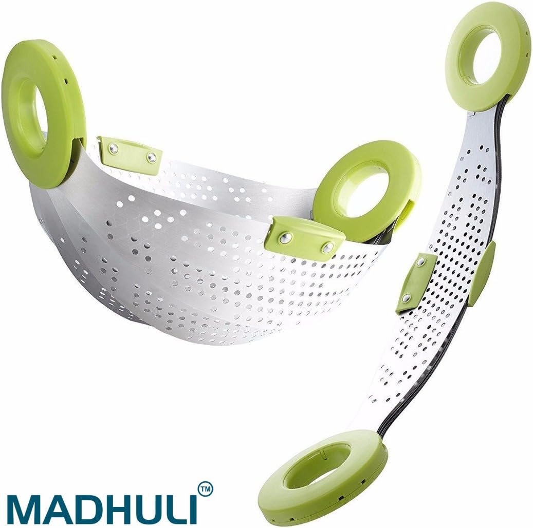 MADHULI Stainless Steel Food Grade 5 In 1 Collapsible Rice Collander (Flexible And Retractable)