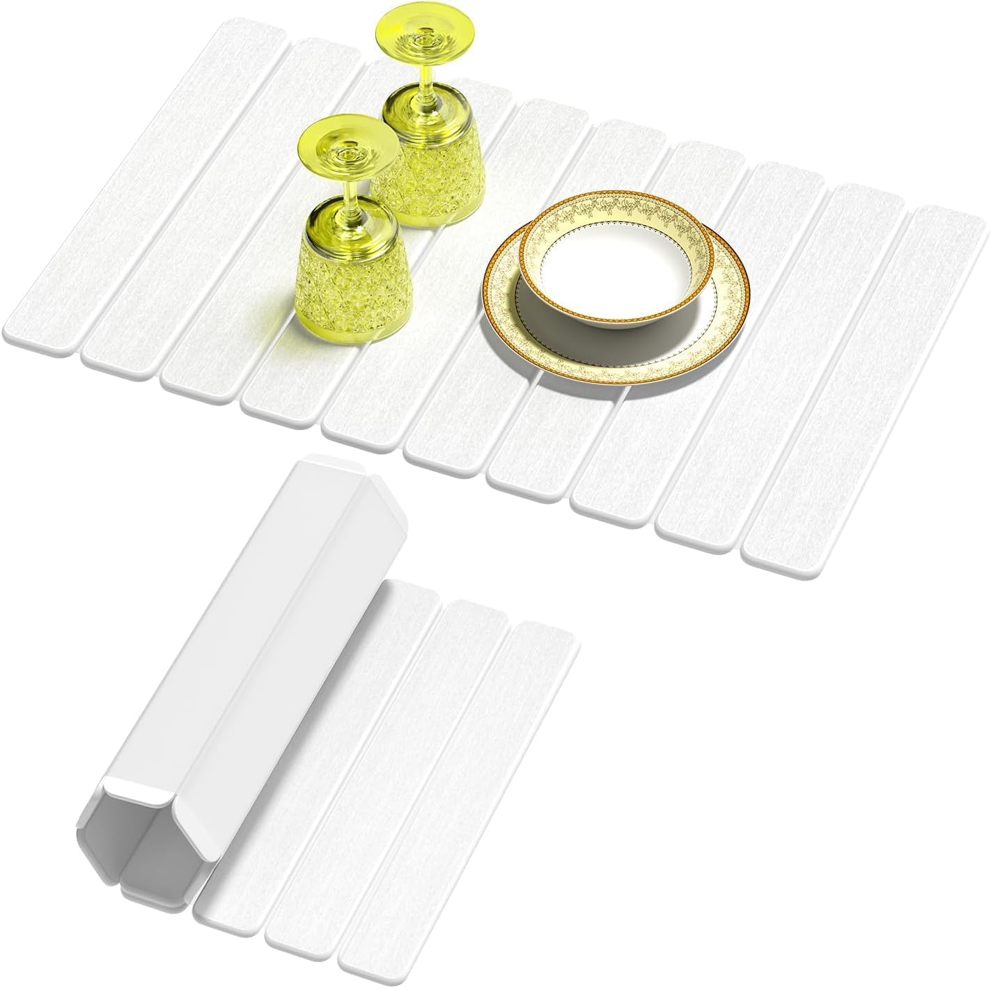 Drying Mat Kitchen Countertop, 24"(L)×16"(W) Quick Drying Water Absorbent Foldable Dish Drying Mat, Eco-Friendly Diatomaceous Earth Mat for Dishes, Cookware, Bottles and Cups, Fits Any Countertop