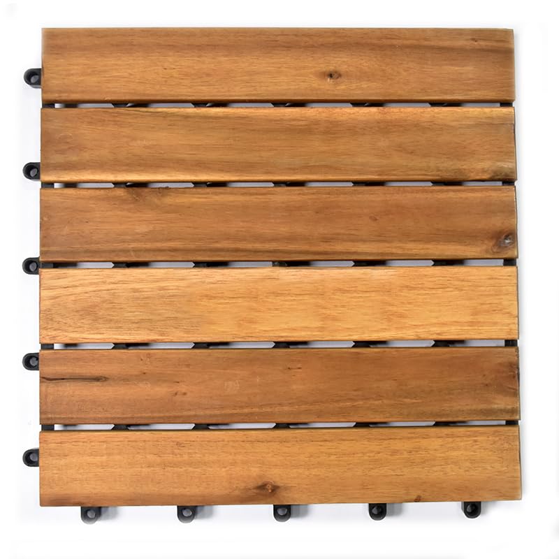 Image of Acacia Wooden Deck Tiles Wood Floor Decking Water Resistant Tile for Balcony, Terrace, Garden | Quick Flooring Solution for Indoor /Outdoor (Dark Brown, Pack of 1