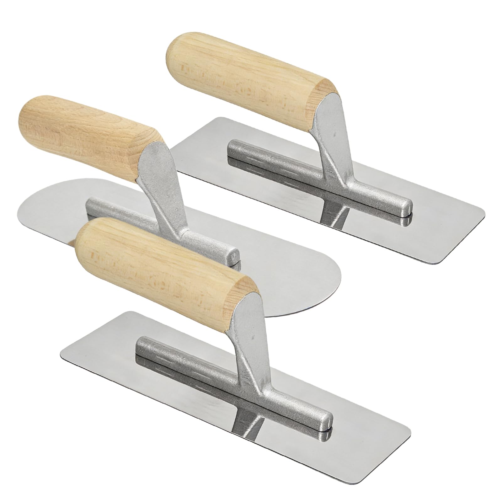 Lot de 3 truelles de lissage en acier inoxydable : tête ronde argentée, truelle vénitienne, truelle de nettoyage en acier inoxydable, outil de stucage, pour travaux de plâtrage mural et de sol, 25,5 x