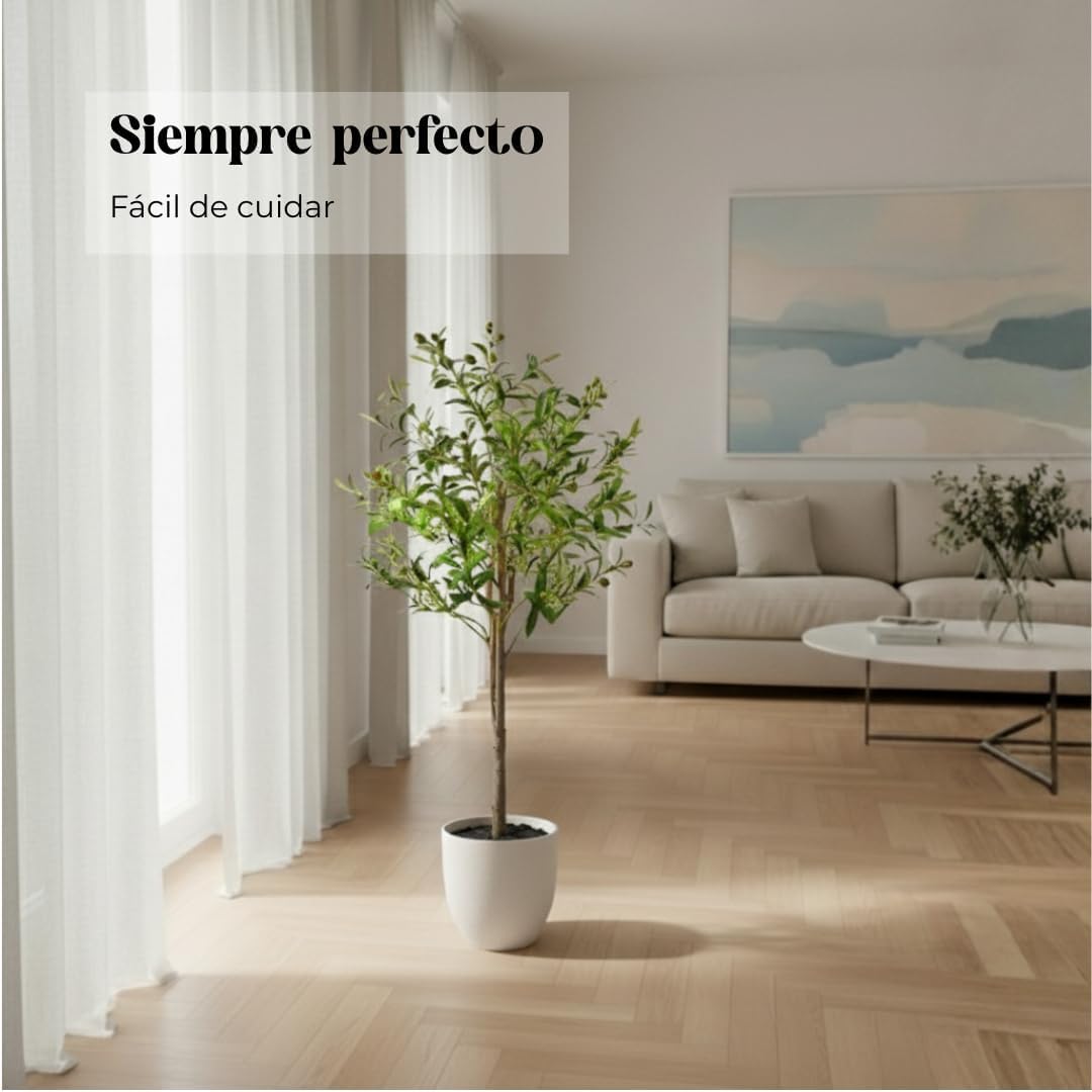edihome, Piante Finte da Interno, Olivo artificiale 120cm, Pianta finta da interno – Albero decorativo realistica con vaso per casa ufficio hotel (Olivo, 120 cm)