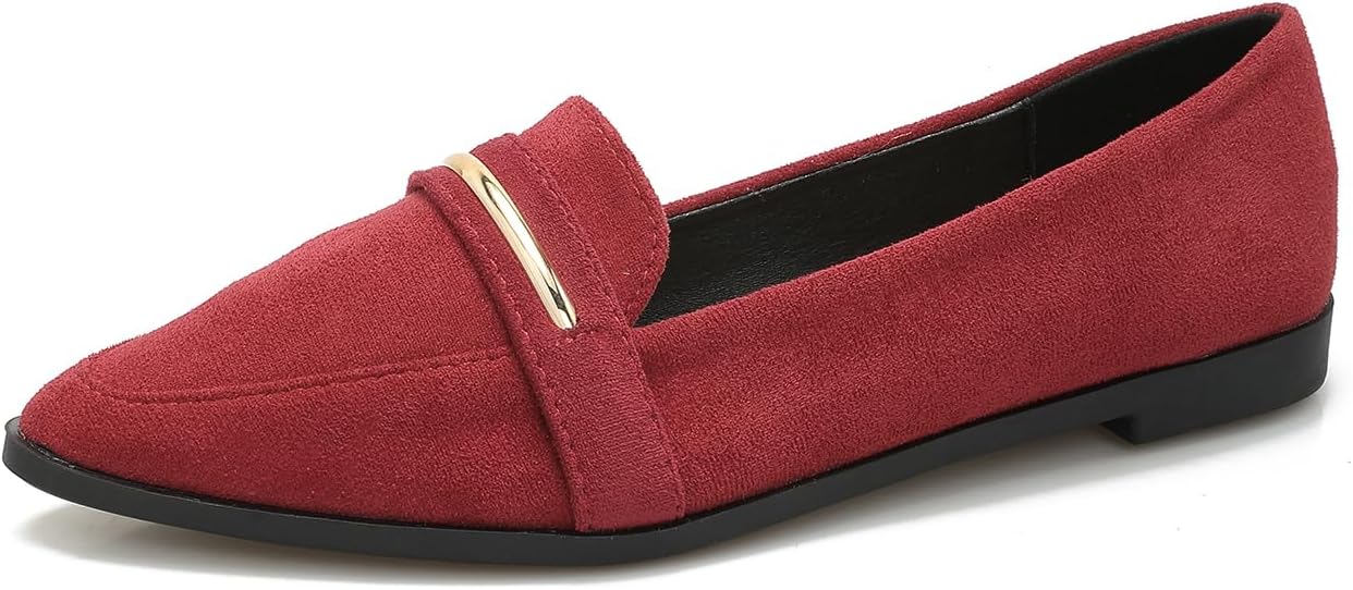Pointy Toe Penny Loafers for Women Dress Office Work Flats Shoes | Comfortable Women's Faux Suede Leather Slip On Flat Loafers for Driving Business Casual Cute Ballet Shoes