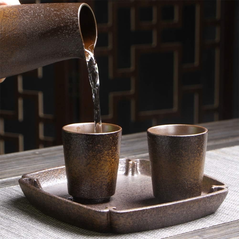 Sake Set of Cup Set Ceramic Cups Crafts Wine Glasses Japanese with Tray Traditional Retro Ceramic Cups Crafts Wine Glasses