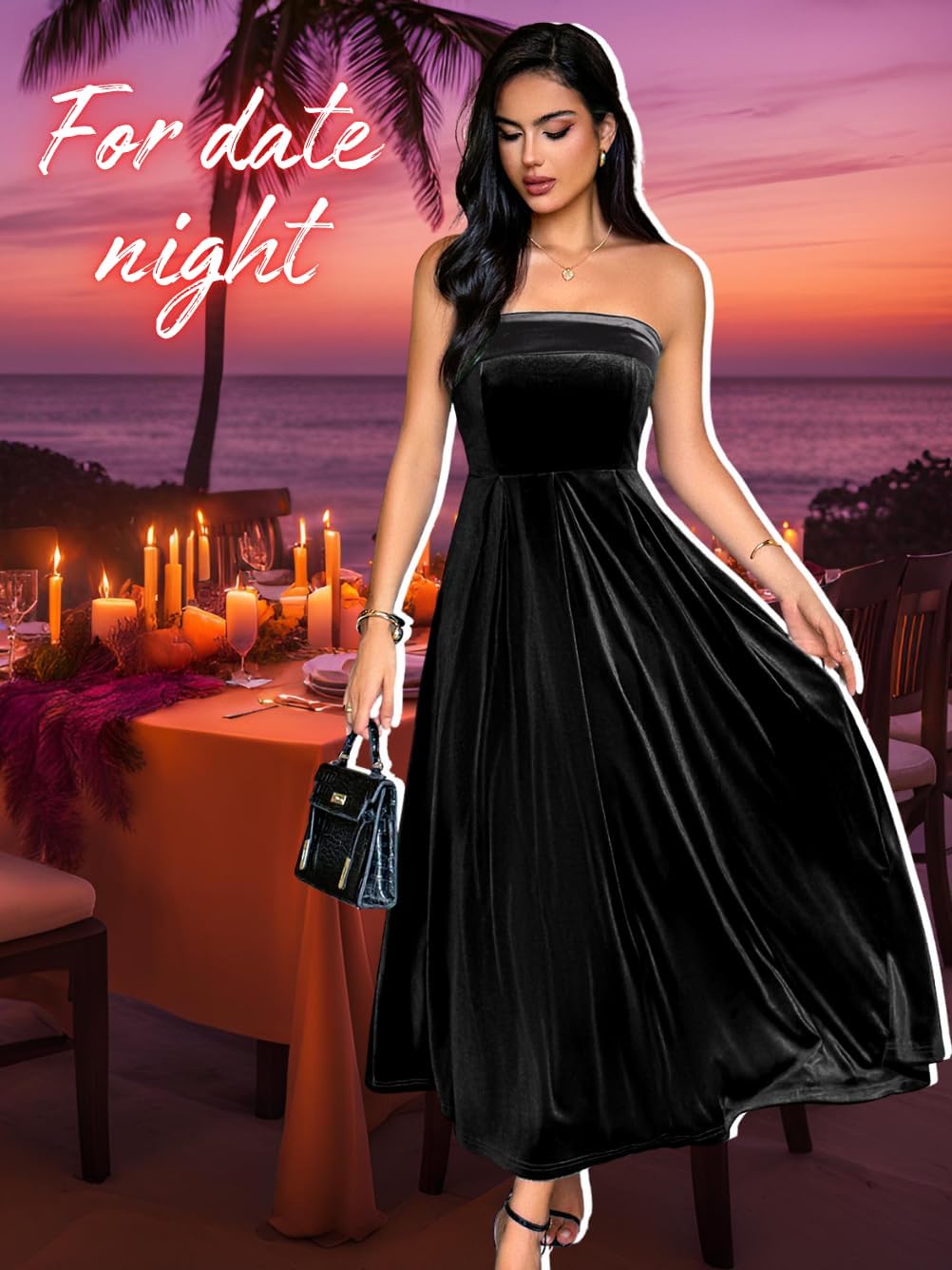 Kaei&Shi Velvet Maxi Dress,Strapless Formal Dresses for Women,Elegant Christmas Party Evening Gowns - Image 2