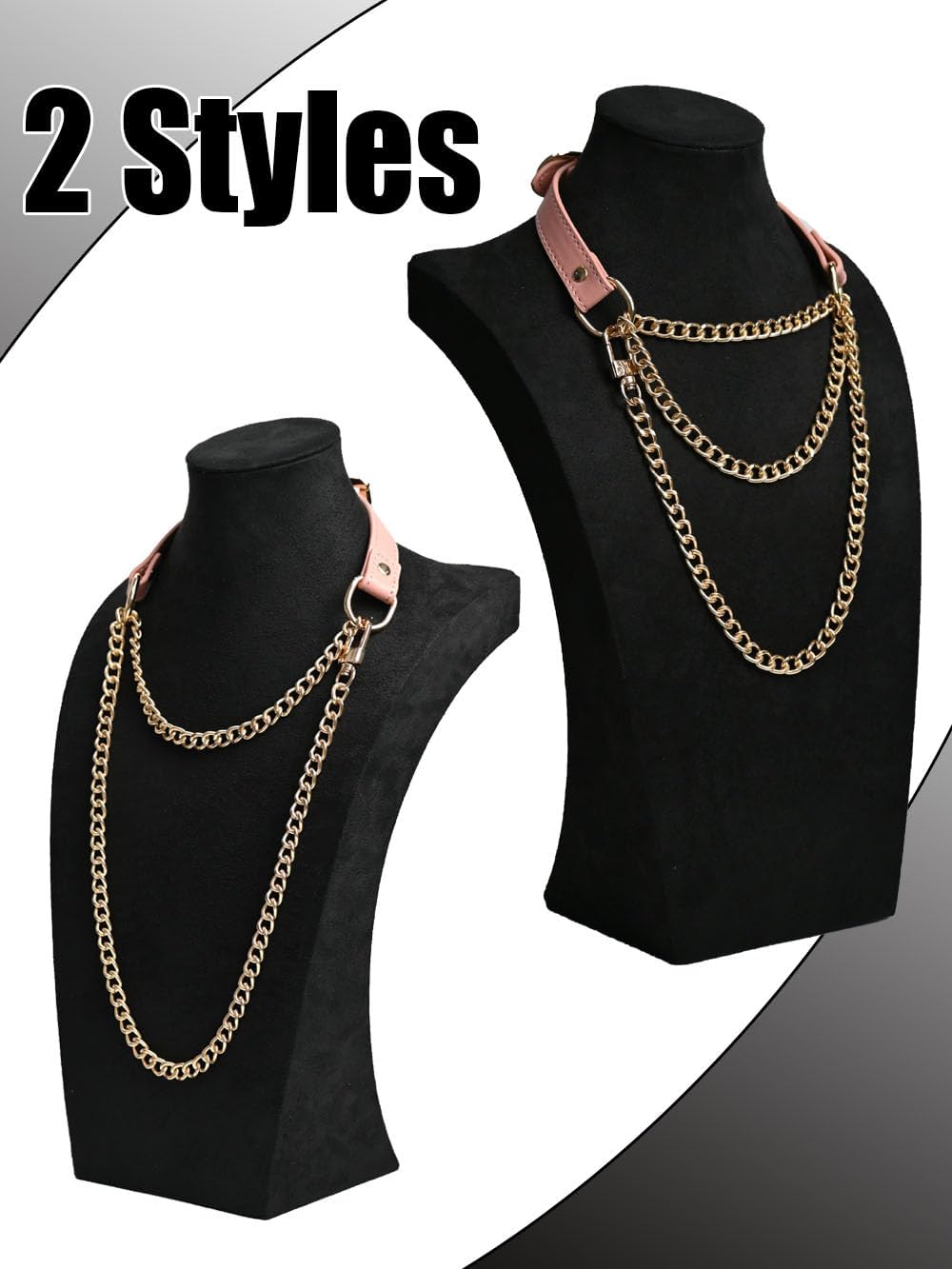 Black Leather Choker Collar For Women, Punk Gothic Necklace with Adjustable Triple-Layer Slip Chain Necklace Handmade - Image 2