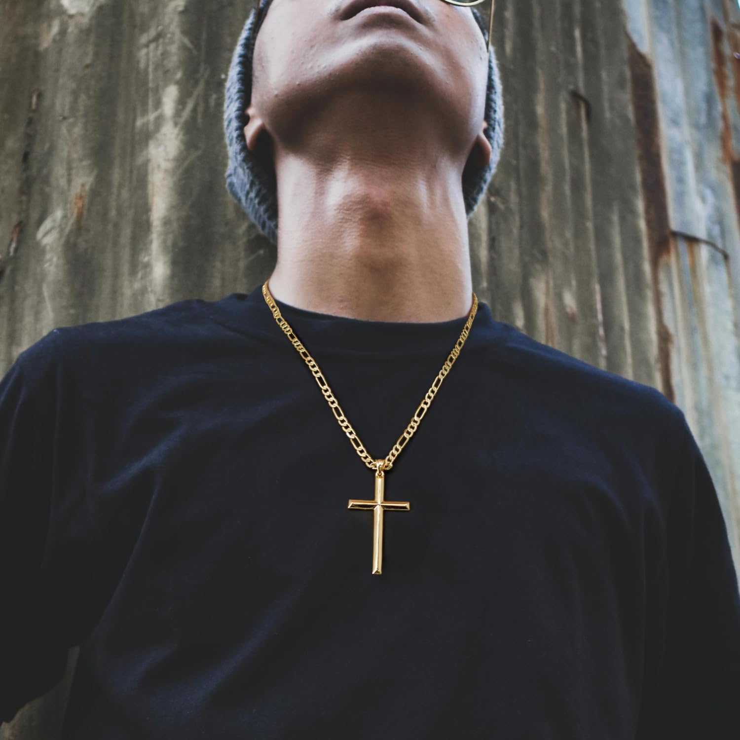 NICRET Gold Cross Necklace for Mens Necklaces Faithful Figaro Chain Gold Cross Pendant Timeless Elegance 20/22/24 - Image 8