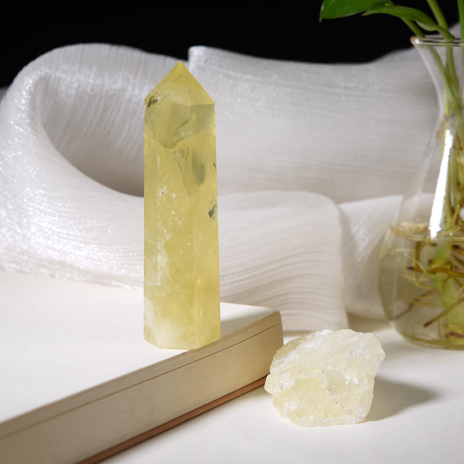 WUWUYOUSHI Natural Citrine Crystal Wand Set 2.75-3.54" (7-9cm) 6 Faceted Chakra Healing Crystal Tower with Raw Citrine for Meditation Reiki Energy Therapy Gift