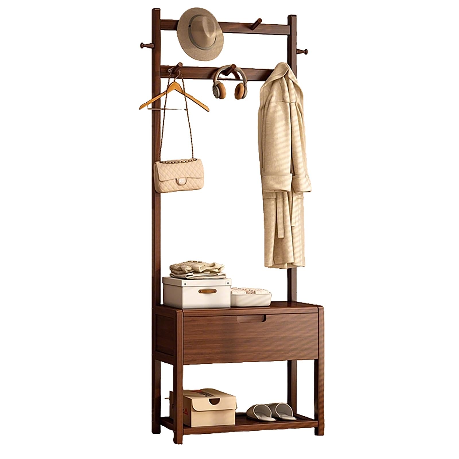 GHFXSCV 4-in-1 Modern Hall Tree with Sto - Multifunctal Entryway nizer for Mudroom, Foyer, Hallway & Corridor - Space-Saving Design (23.6x12.7x65.3 in)