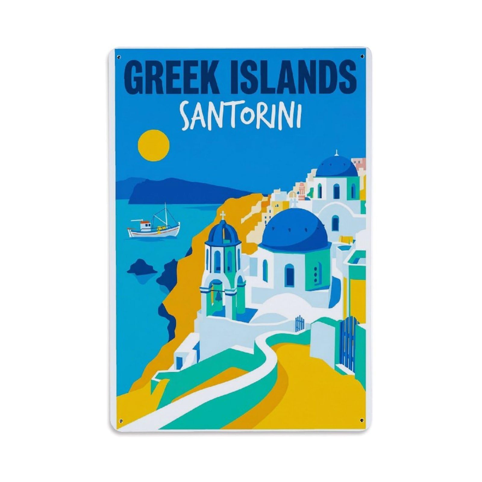 Gead 8X12inch Style Vintage Travel Santorini Greek Islands Metal Tin Sign