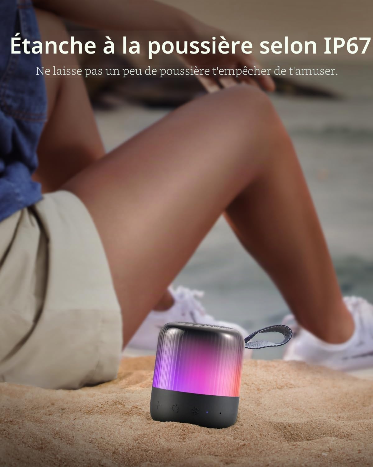 soundcore Glow Mini Enceinte Bluetooth Puissante, Son 360°, Jeu de lumière, Batterie 12h, EQ/lumière Personnalisables, IP67, pour Camping, Maison, fêtes Plage