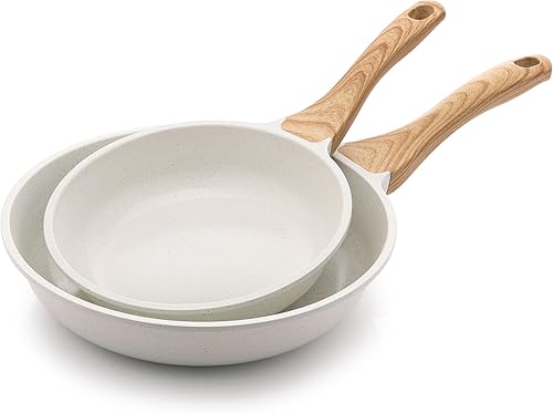 SENSARTE Sartén antiadherente, sartenes de tortilla con revestimiento de cerámica blanca, utensilios de cocina saludables, sartén de chef sin PTFE
