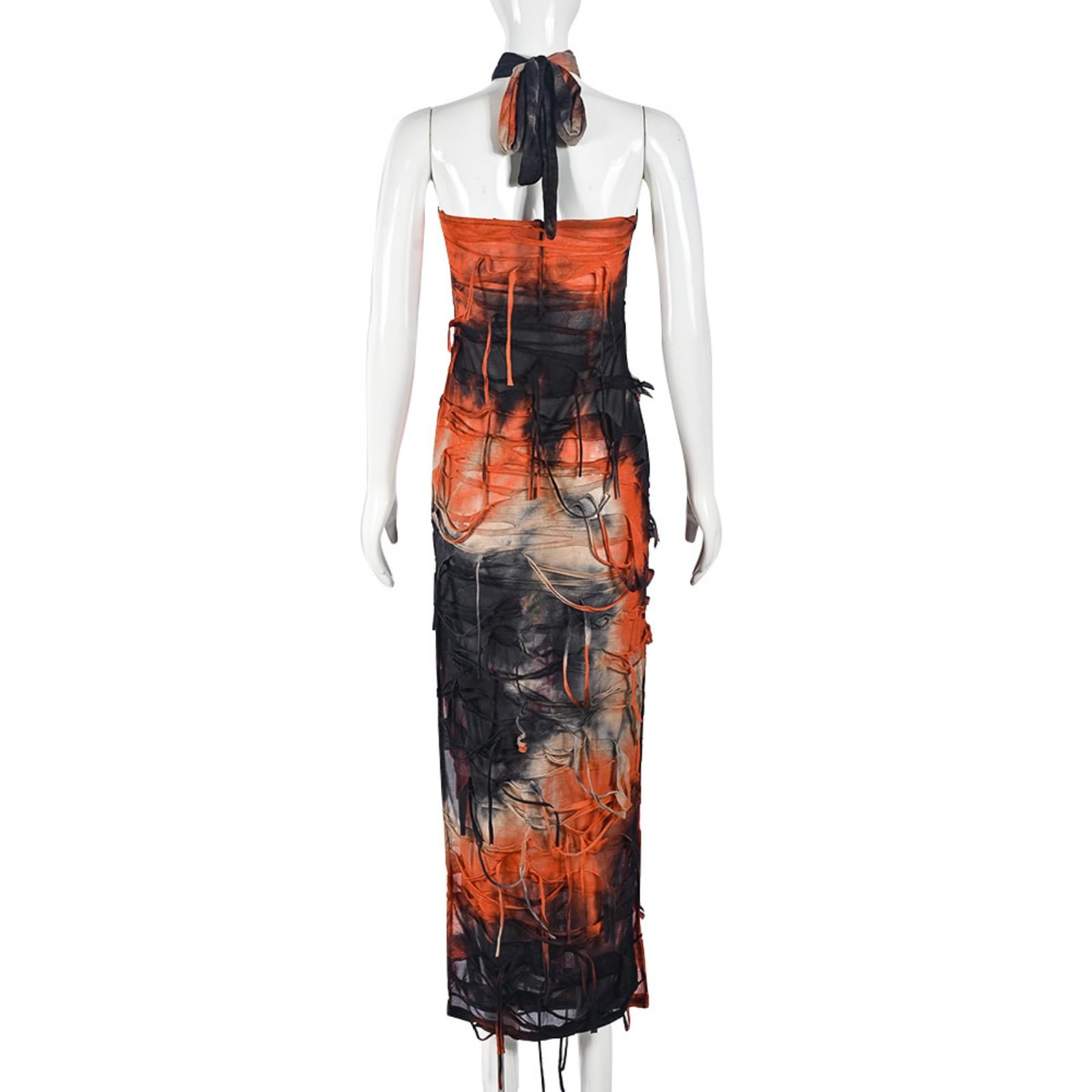 Novaorily Women Sexy Tie Dye Fringe Bodycon Dress Y2K Sleeveless Split Evening Cocktail Formal Gowns for Party Club Night