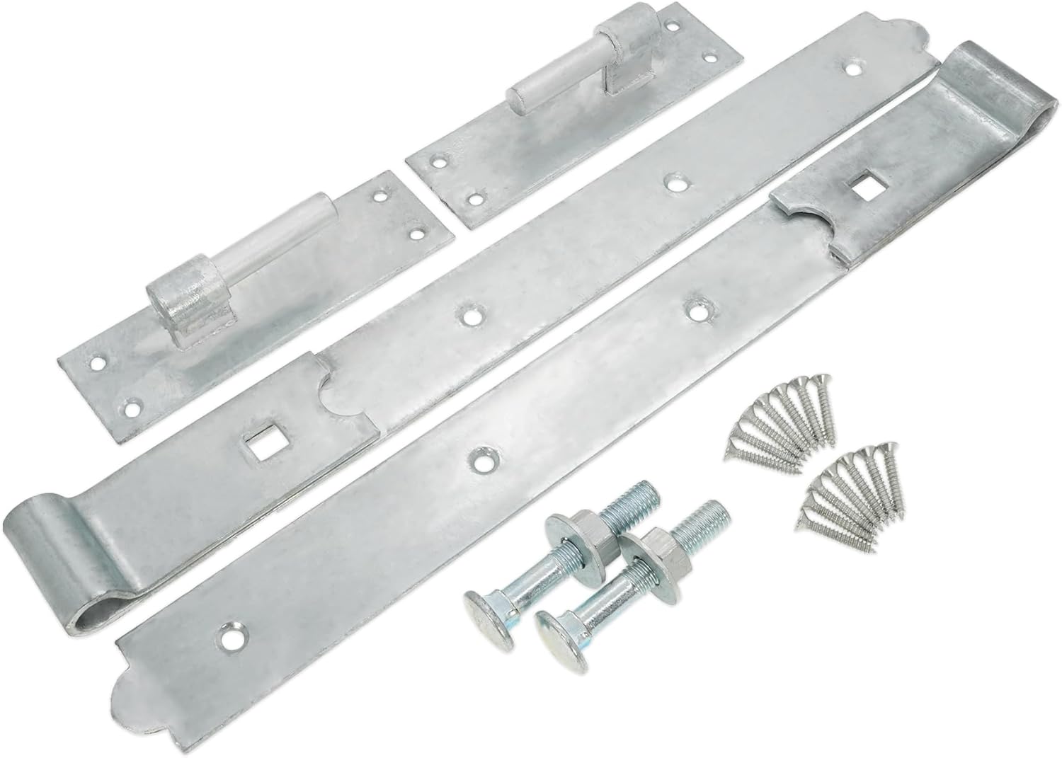Heavy Duty Door shed BARN GATE Hook & Band Hinges CRANKED & Straight Drop Bolt (Zinc, 2 x 18" Straight Hinge)