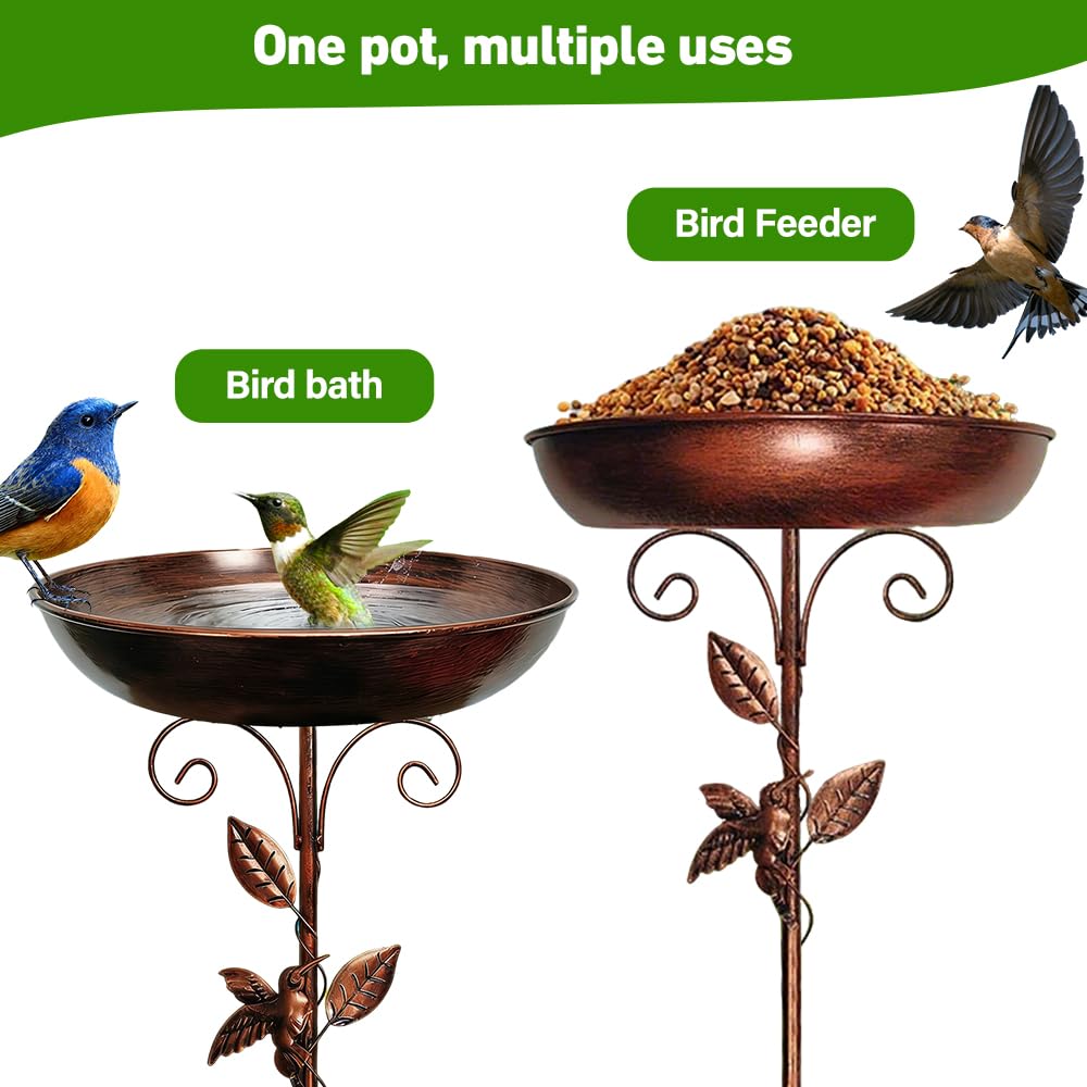 80cm Vogeltränke Stehend, Vogelbad für Draußen Garten, Wassertränke für Vögel, Vogelbad Garten Stehend mit Stabiler 5-Zinken-Basis für Gartenund Rasen, Winterfeste Vogeltränke (Antike Bronze)