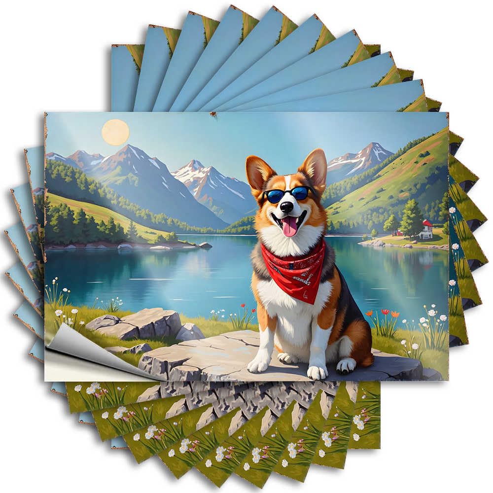 Fzfn Colour Personalized Quote Aesthetic Decals, Funny Cute Pattern Design For Essentials Notebook | Helmet Removable Vinyl Happy Corgi Enjoying A Sunny Day By The Lake(8X12cm)