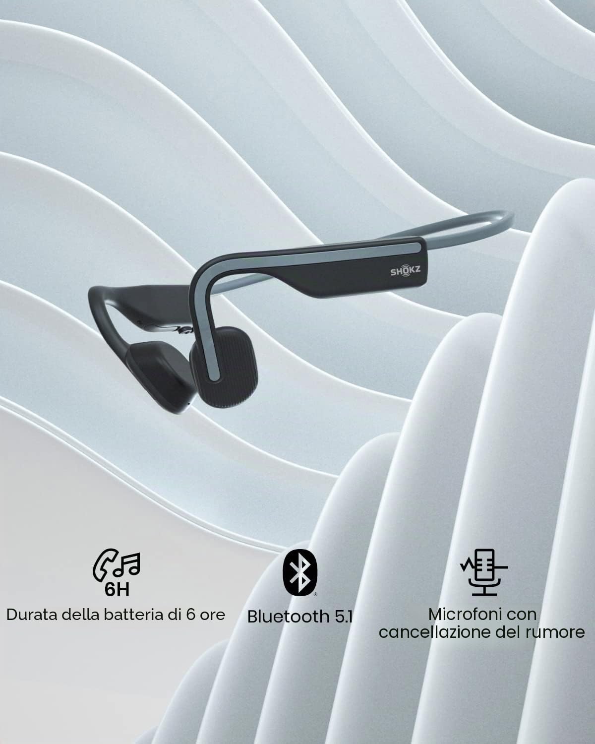 Casque sport sans fil Shokz OpenMove Bluetooth avec réduction du bruit Gris