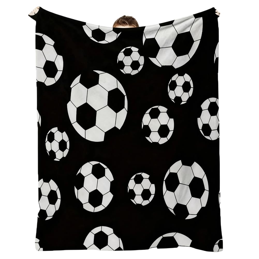 Manta Sherpa Franela para Cama Fútbol Manta para Sofá Manta Suave y Caliente Fútbol Blanket para Invierno Navidad Regalo Todas Las Estaciones(Negro,130 x 150 cm)