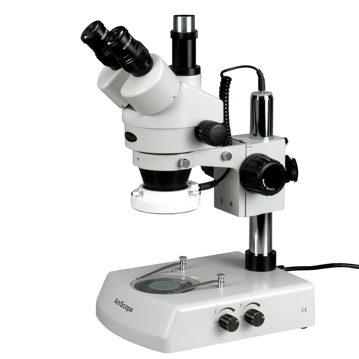 AmScope SM-2TZ-LED Professional Trinocular Stereo Zoom Microscope, WH10x Eyepieces, 3.5X-90X Magnification, 0.7X-4.5X Zoom Objective, Upper and Lower
