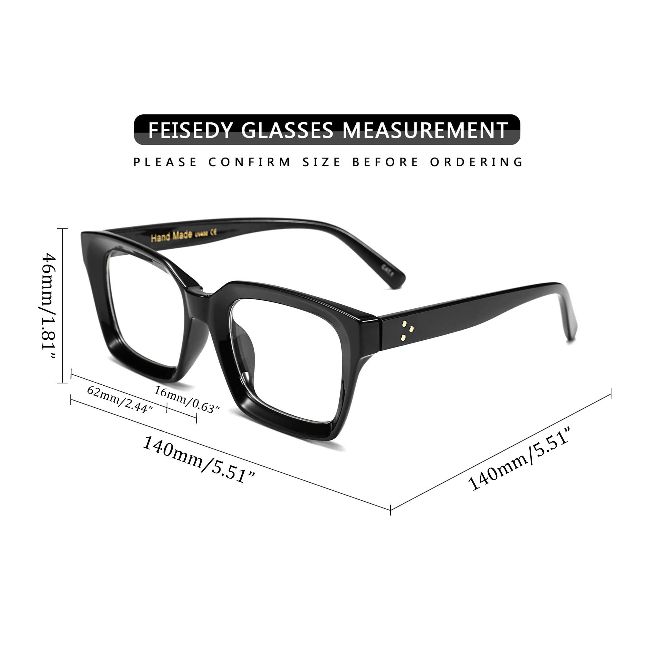 FEISEDY Oprawki Okulary Panie Mężczyźni Sztuczne Okulary Z Przezroczystymi Soczewkami Grube Kwadratowe Okulary Neutralne B2461