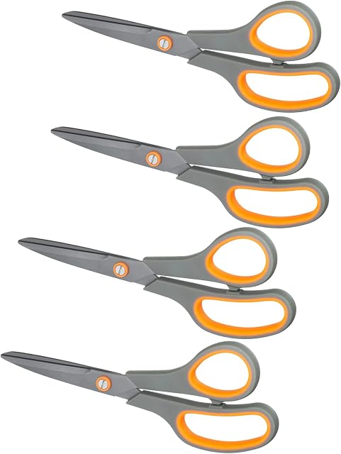 BigTree 8 inch Titanium Scissors Set of 4 Multi-Purpose Scissors Sharp Blades Soft Grip Handles for Home and Office Art Craft Sewing Tailor Paper Cardboard Fabric