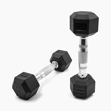 SUPRFIT Hexagon Dumbbells Pair with Rubberised Iron Core Fitness Weights Dumbbells 1-50 kg with Non-Slip Chrome Handle Premium Dumbbell Set for Calisthenics Strength Training & Crossfit