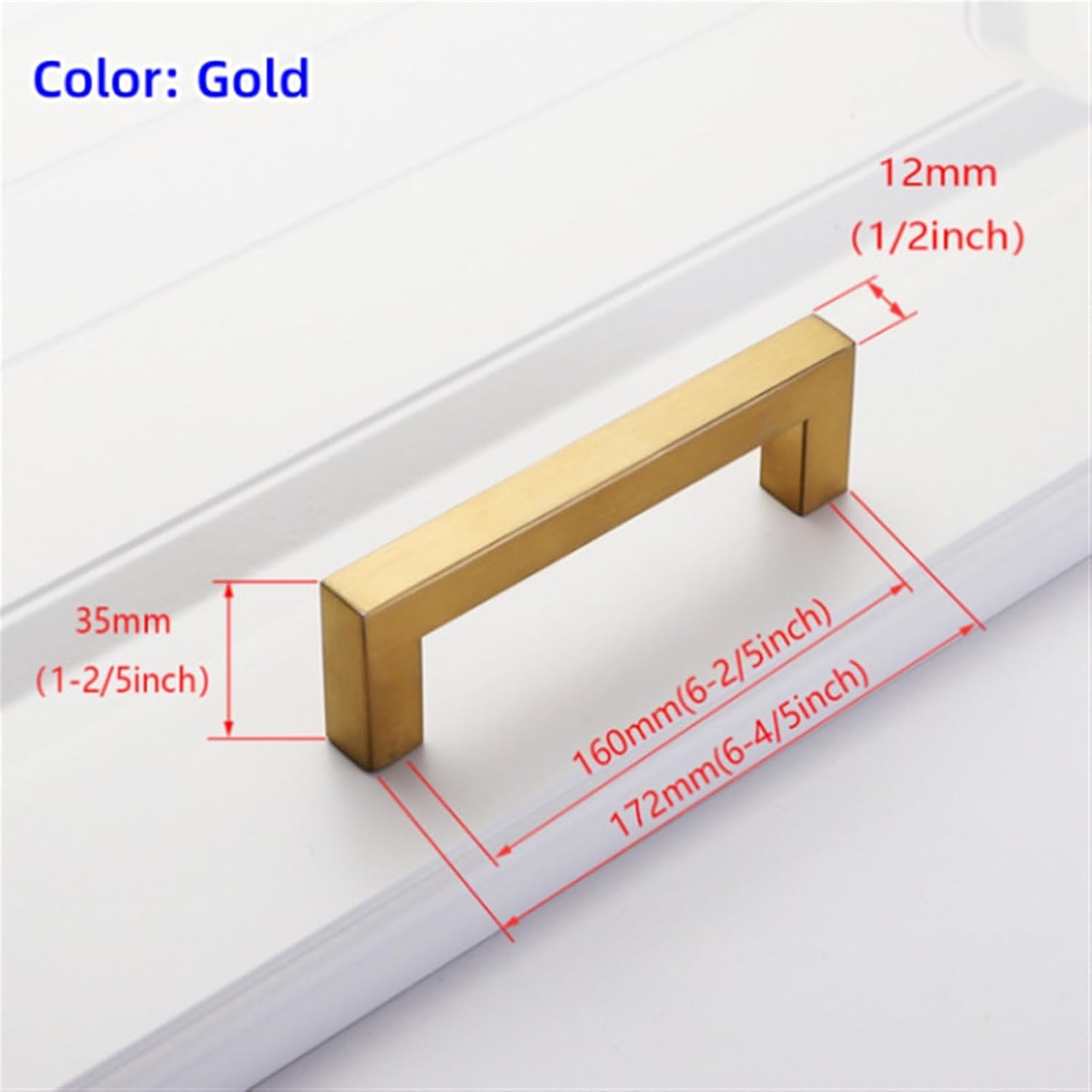 Modern Black Cabinet Handle Square Furniture Hardware Stainless Steel Simple Kitchen Door Knobs Cupboard Wardrobe Drawer Pulls 1Pcs (Color : Gold-C160)