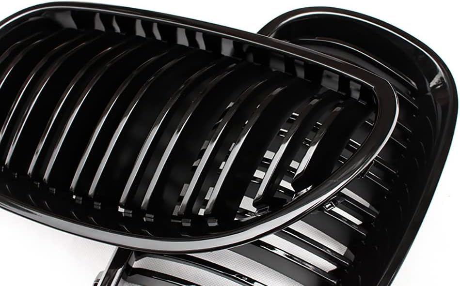 E60 E61 Grille,Dual Slat Front Bumper Grill for BMW 5 Series E60 E61 2004-2010 520i 523i 525i 528i Gloss Black
