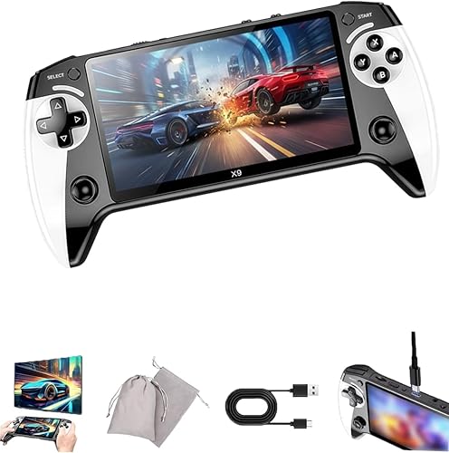 Consola de juegos portátil retro X9, consola de juegos retro portátil, juegos clásicos Reive en pantalla IPS HD de 5.5 pulgadas y 64 GB 20000 +